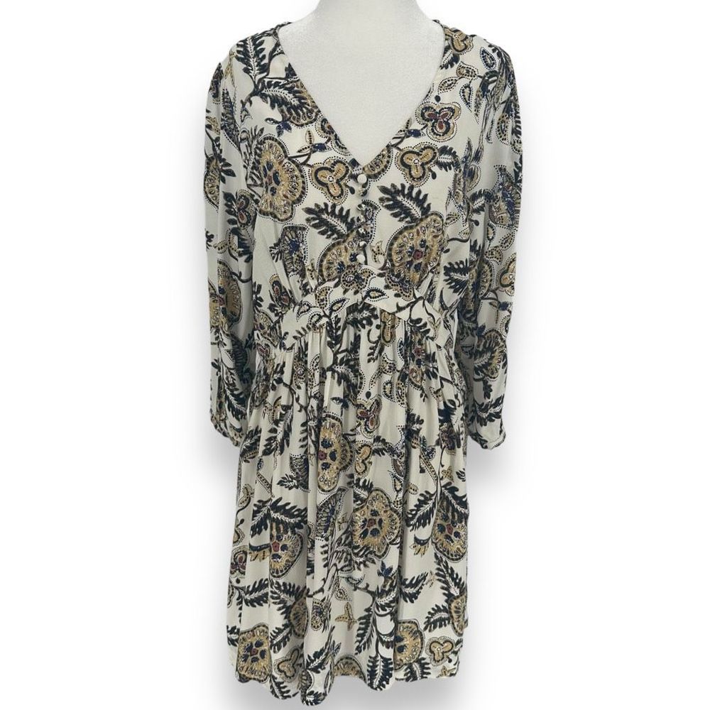 ba&sh Volver Paisley Three Quarter Sleeve Mini Dress Off White Size Small bash‎